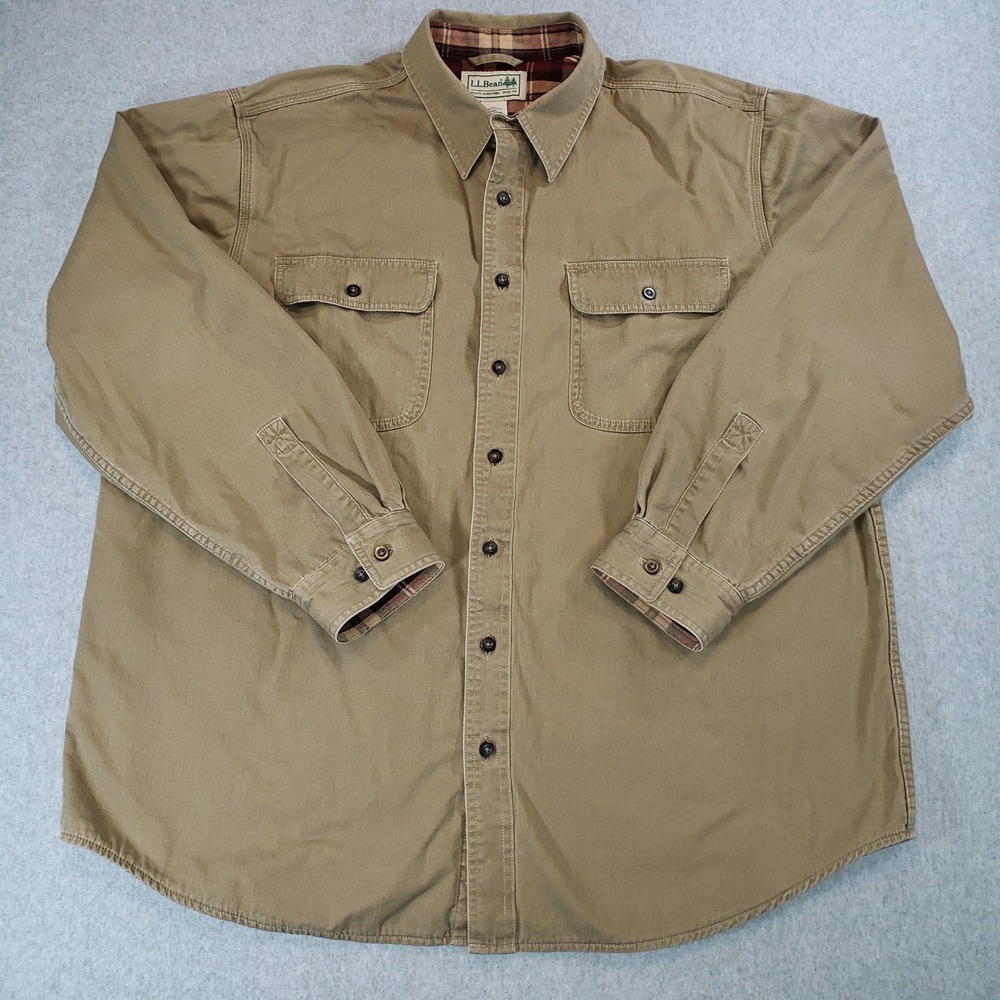 Vintage LL Bean Flannel Lined Hurricane Button Shirt Mens Green Size XL Reg
